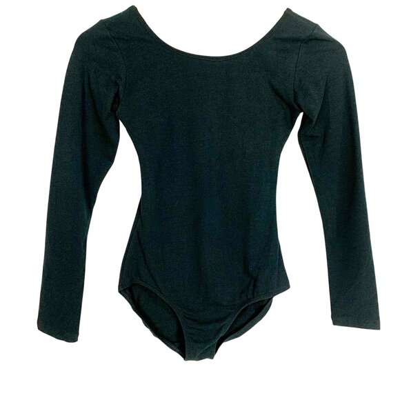 Eurotard Long Sleeve Leotard Black Bodysuit Child Size XL Lined Front Scoop Neck - Picture 1 of 9